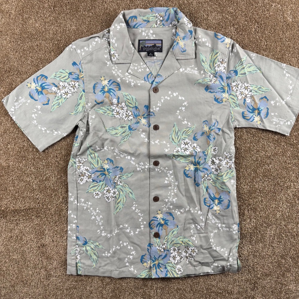 Patagonia Pataloha Kids XL Sage Green Floral Organic Cotton Shirt 62495 FA23